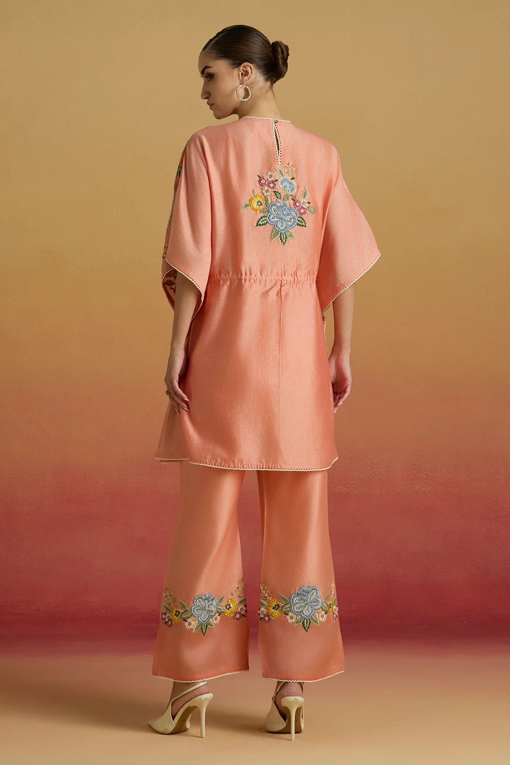 Apricot Contrast Paisley Kaftans with Sheer Detail Amaryllis Pants