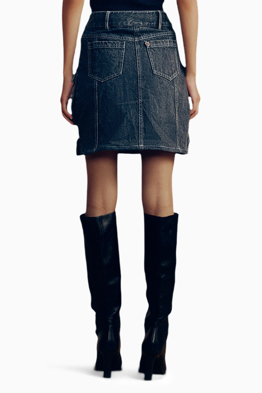 Washed Denim Cargo Skirt