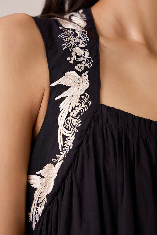 Themis Black Embroidered Dress