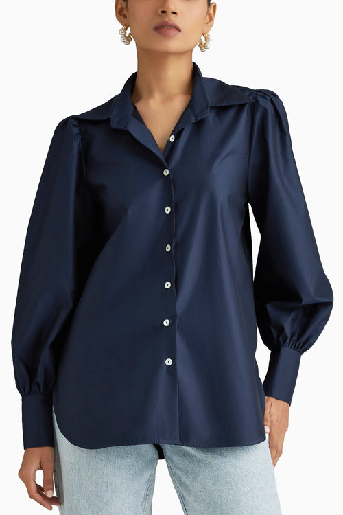Navy Blue Bishop Sleeved Shirt