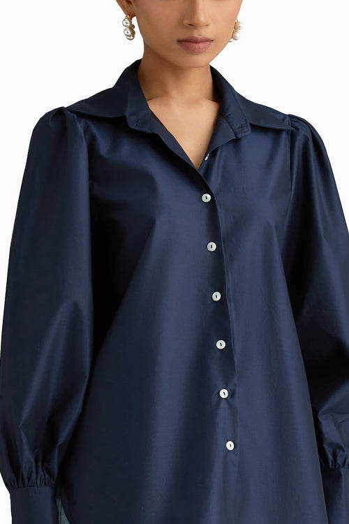 Navy Blue Bishop Sleeved Shirt