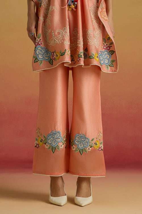 Apricot Floral Sheer Detail Amaryllis Pants