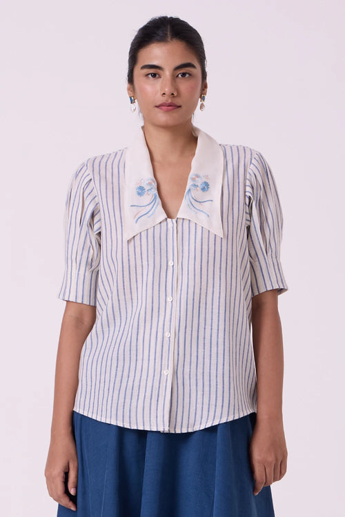 Kumo Striped Embroidered Handwoven Top