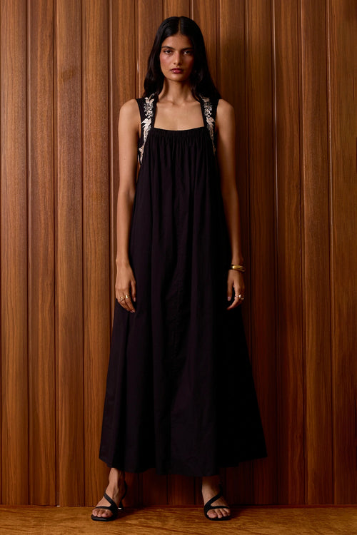 Themis Black Embroidered Dress