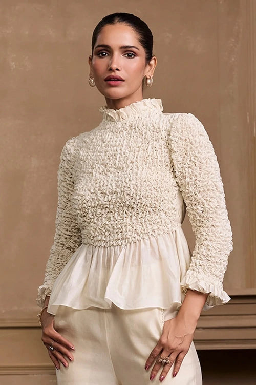 Ivory Pattern Smocked Top