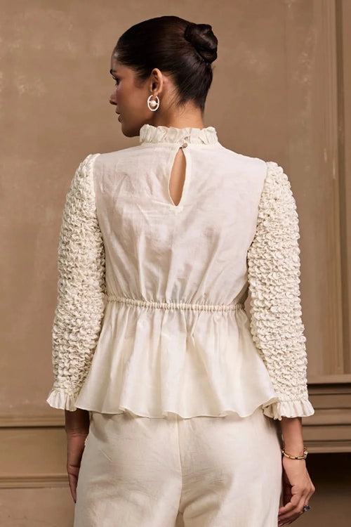 Ivory Pattern Smocked Top