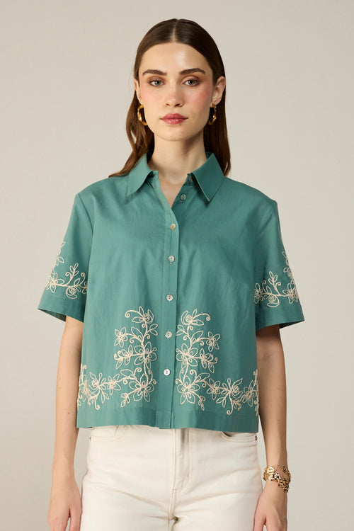 Teal Malibu Crop Shirt