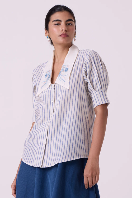Kumo Striped Embroidered Handwoven Top