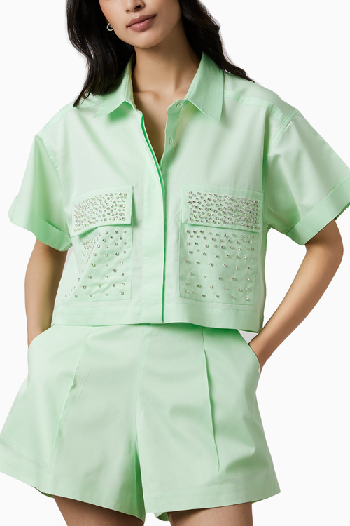 Lime Swarovski Studs Shorts Co-ord Set