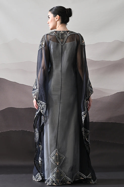 Black Kaftan Featuring Geometric Handwork Embroidery