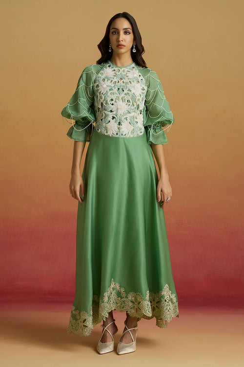 Sage Green Contrast Flounce Amaryllis Dress