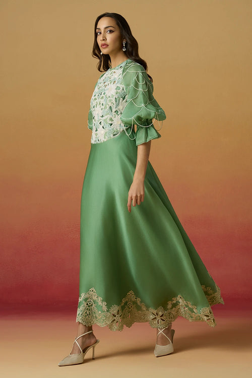 Sage Green Contrast Flounce Amaryllis Dress