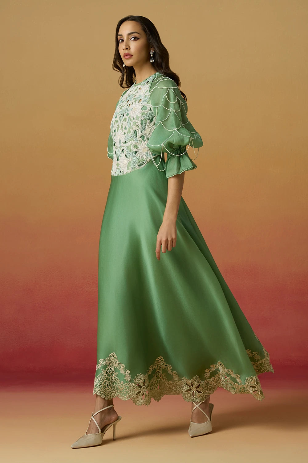 Sage Green Contrast Flounce Amaryllis Dress