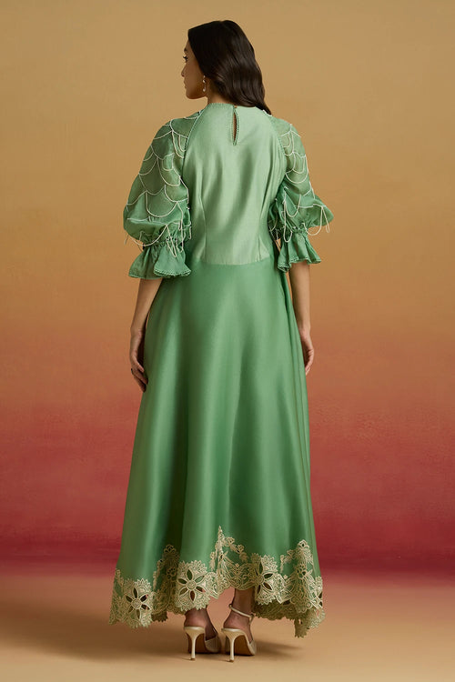 Sage Green Contrast Flounce Amaryllis Dress