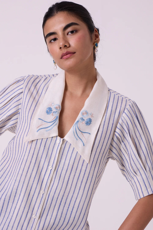 Kumo Striped Embroidered Handwoven Top