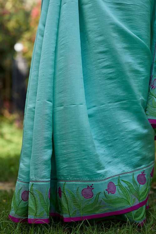 Pomegranate Trail Blue Embroidered Saree With Blouse