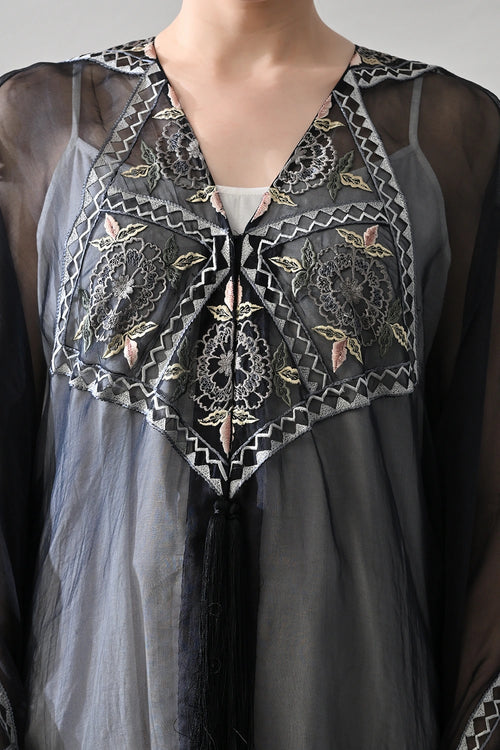 Black Kaftan Featuring Geometric Handwork Embroidery
