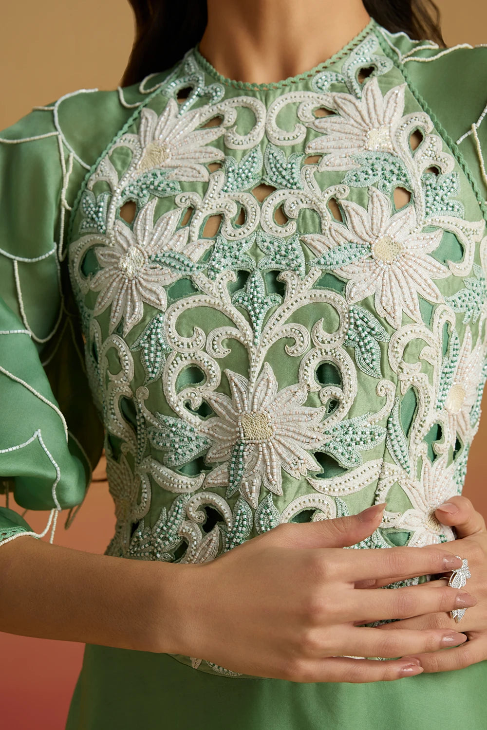 Sage Green Contrast Flounce Amaryllis Dress