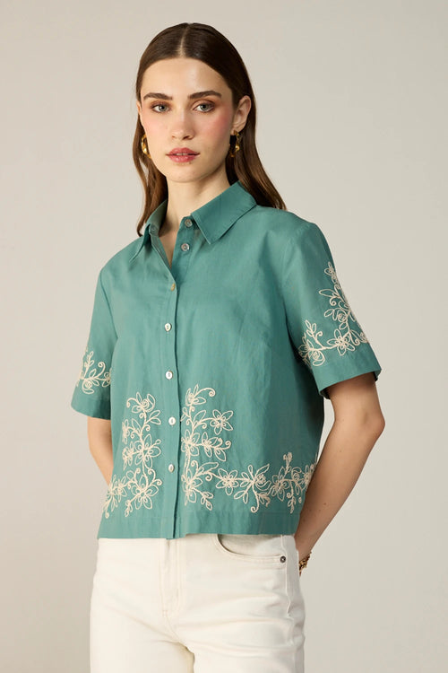 Teal Malibu Crop Shirt