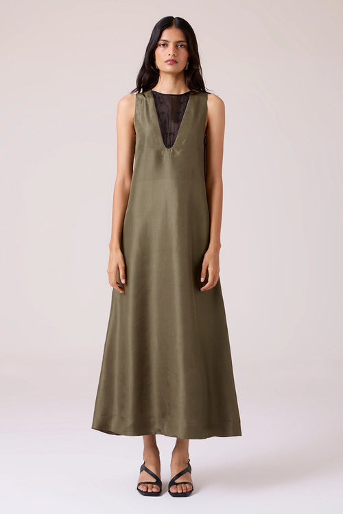 Velyra Olive Silk Dress