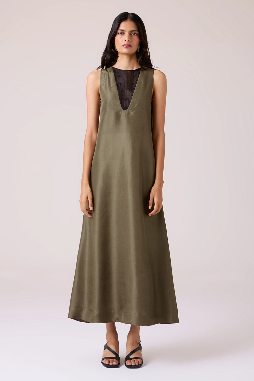 Velyra Olive Silk Dress