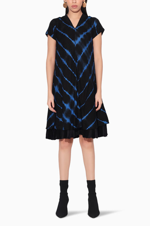 Ukio Shibori A-Line Black and Blue Dress