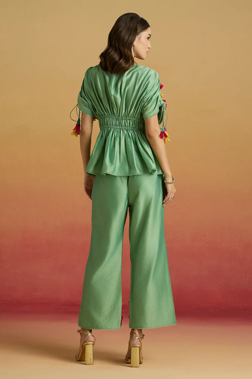 Sage Green 3D Floral Applique Top with Amaryllis Pants