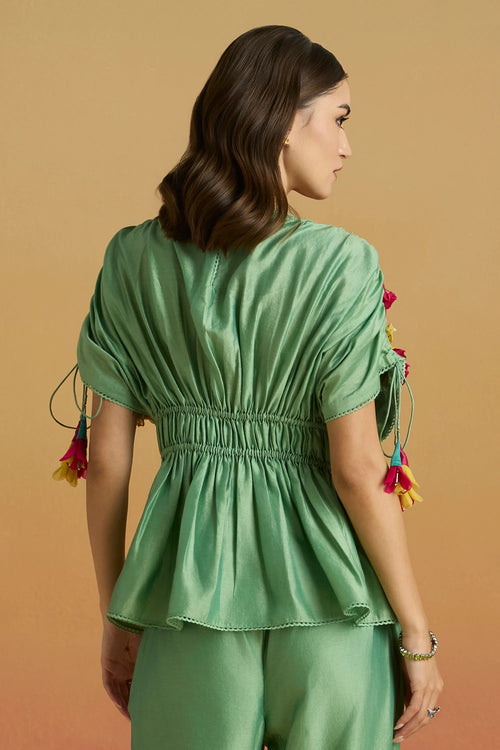 Sage Green 3D Floral Applique Amaryllis Top