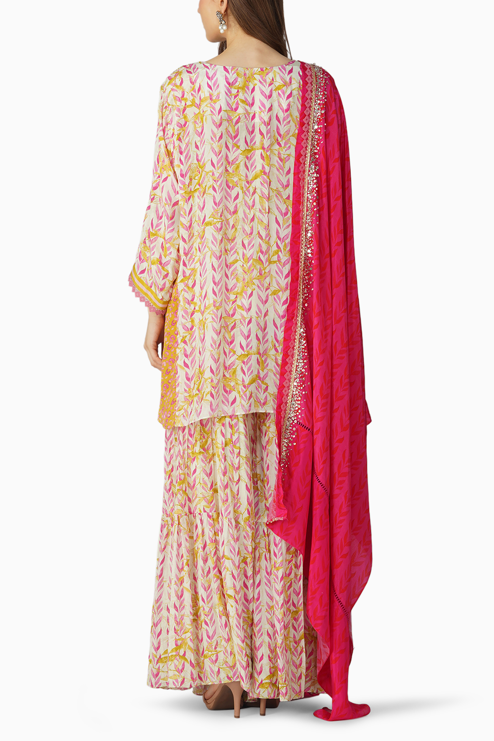 Pink Leaf Print Garara Set