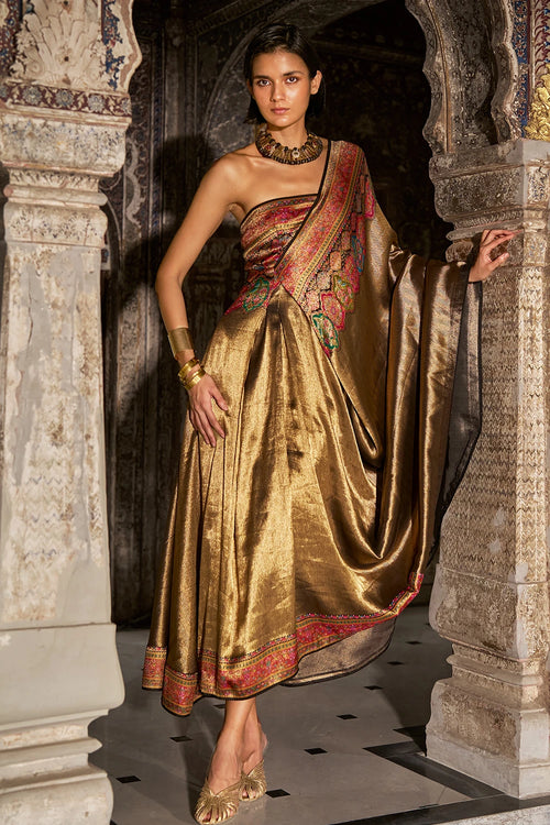One-Shoulder Benares Weave Gown