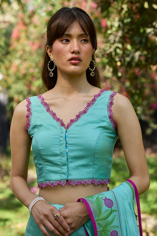 Petal & Path Blue Embroidered Blouse