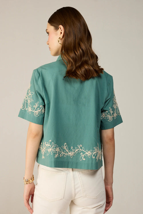 Teal Malibu Crop Shirt