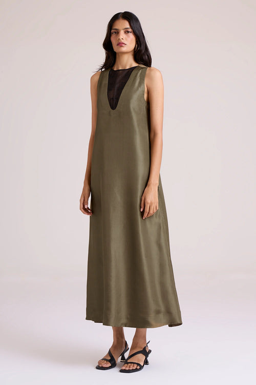 Velyra Olive Silk Dress
