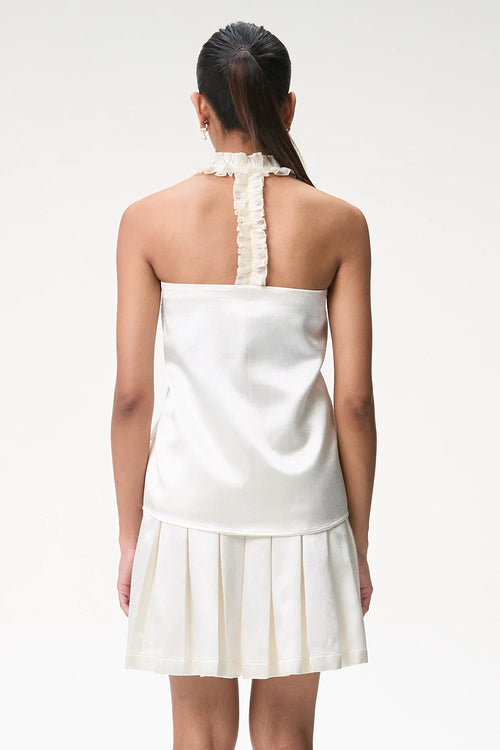 Ivory Halter Neck Top With Ruffle Detail