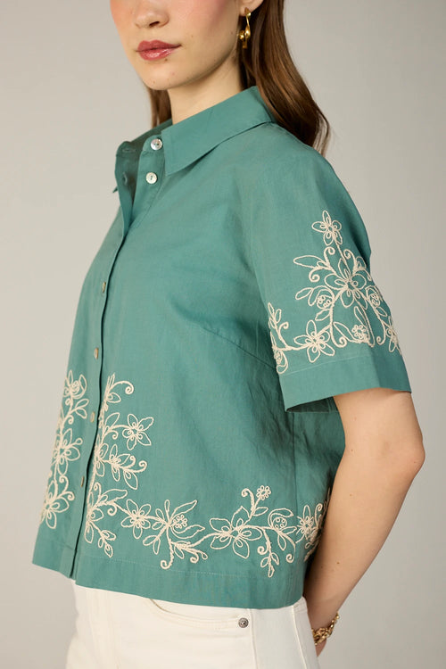 Teal Malibu Crop Shirt