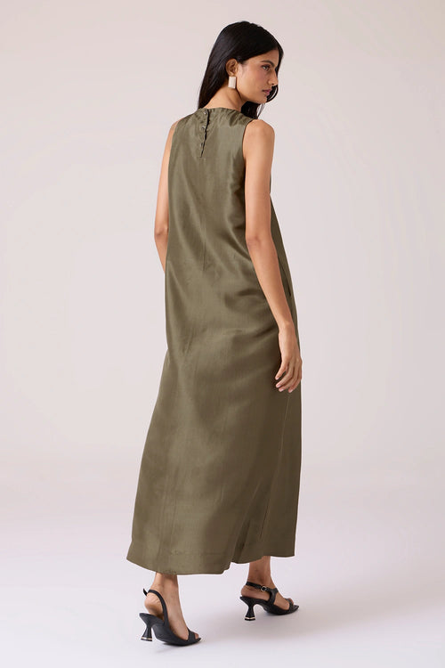 Velyra Olive Silk Dress