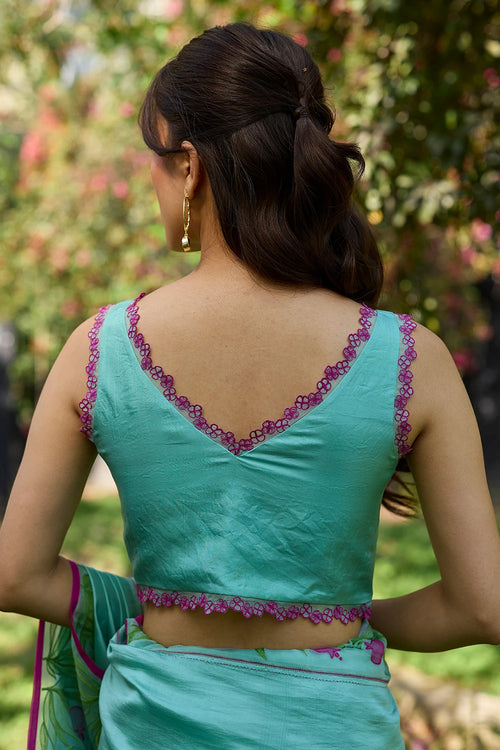 Petal & Path Blue Embroidered Blouse