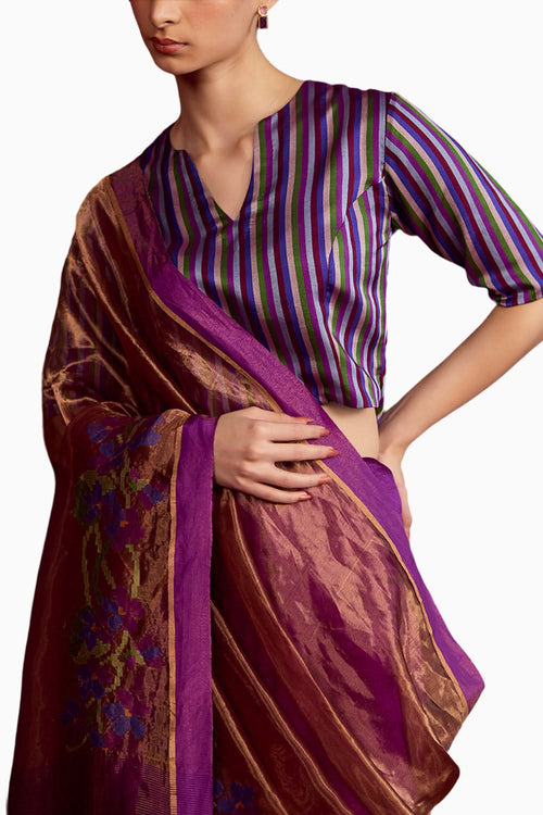 Cheerful Violet Striped Blouse