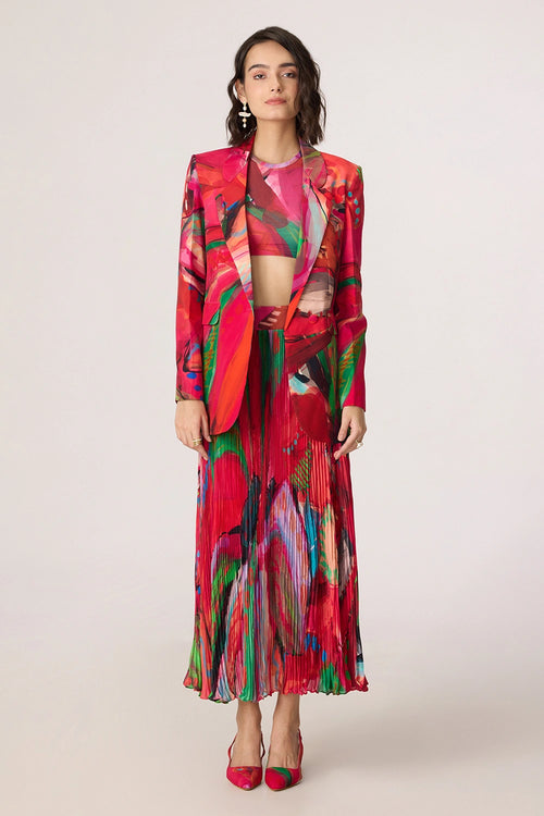 Pink Multi Zavi Blouse with Zora Skirt and Rebekkah Blazer
