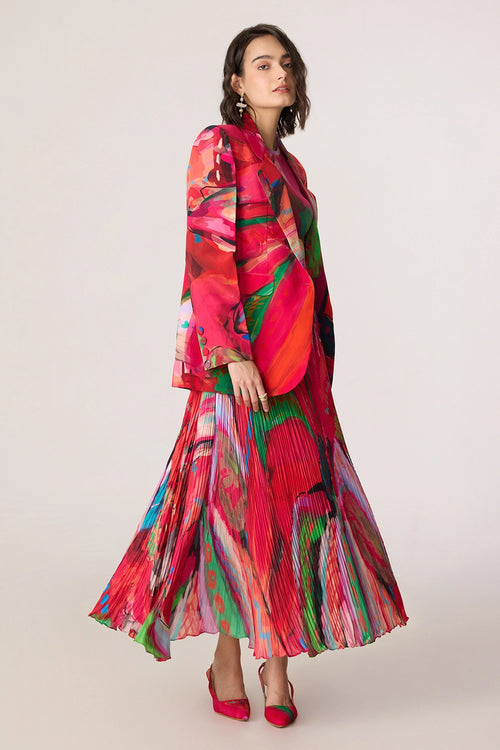 Pink Multi Zavi Blouse with Zora Skirt and Rebekkah Blazer