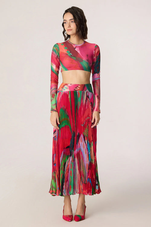 Pink Multi Zavi Blouse with Zora Skirt