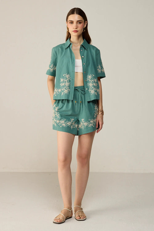 Teal Malibu Crop Shirt Co-ord Set