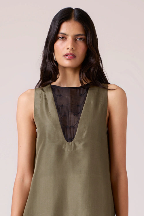 Velyra Olive Silk Dress