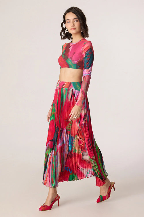 Pink Multi Zavi Blouse with Zora Skirt