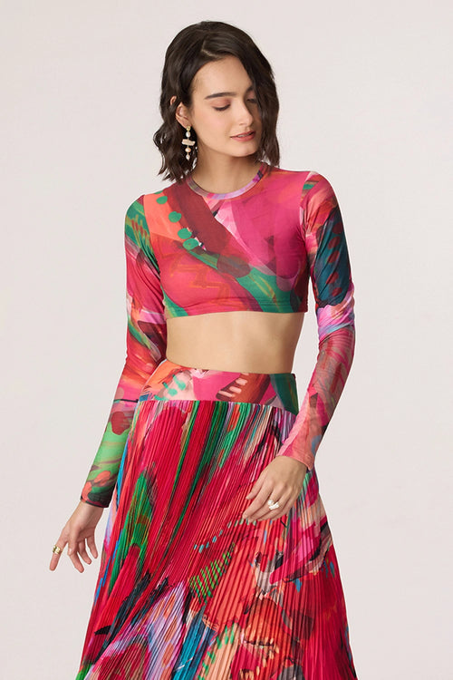 Pink Multi Zavi Blouse with Zora Skirt