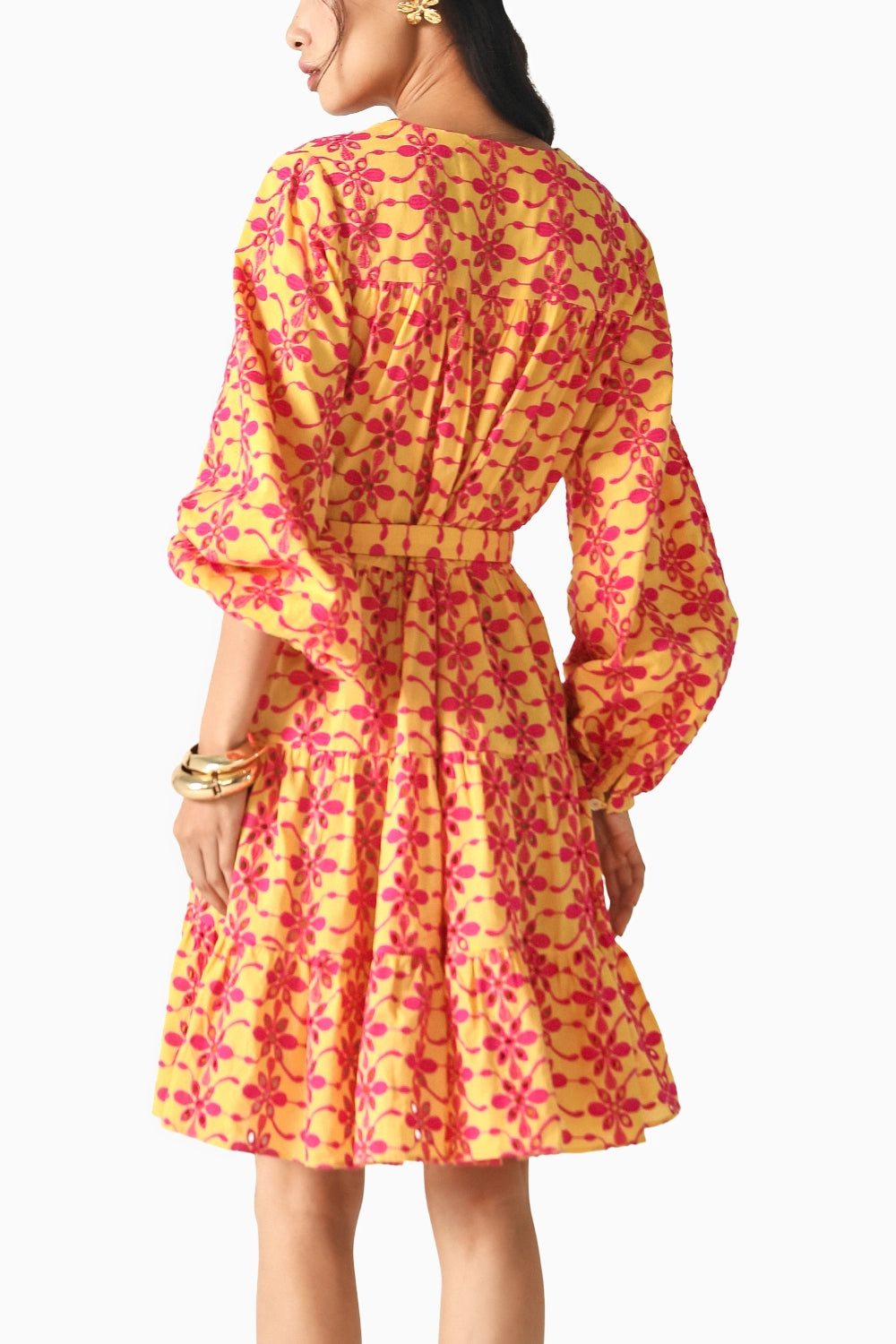 Bella Yellow-Pink Schiffli Dress