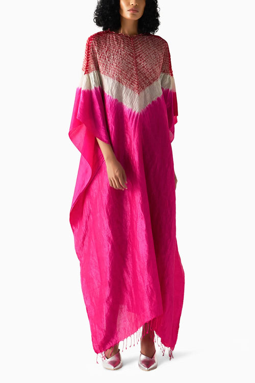 Red Rani Metallic Triangle Kaftan