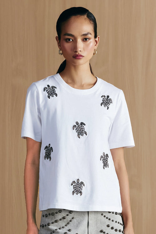 White Turtle Embellished T-Shirt