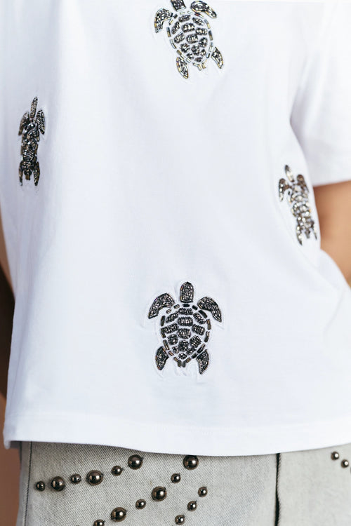 White Turtle Embellished T-Shirt