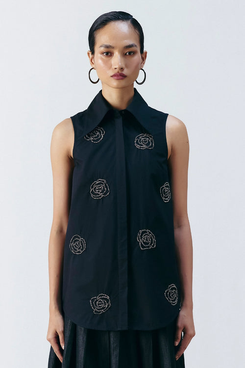 Black Floral Embellished Shirt